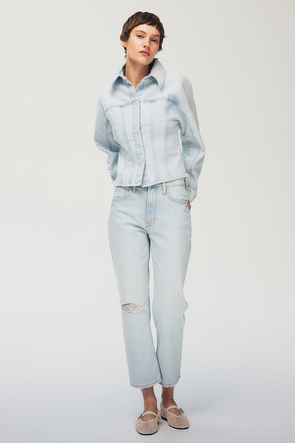 H&M Straight High Cropped Jeans Sart Denimblå