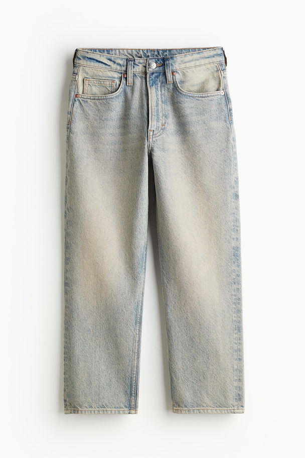 H&M Straight High Cropped Jeans Blek Denimblå
