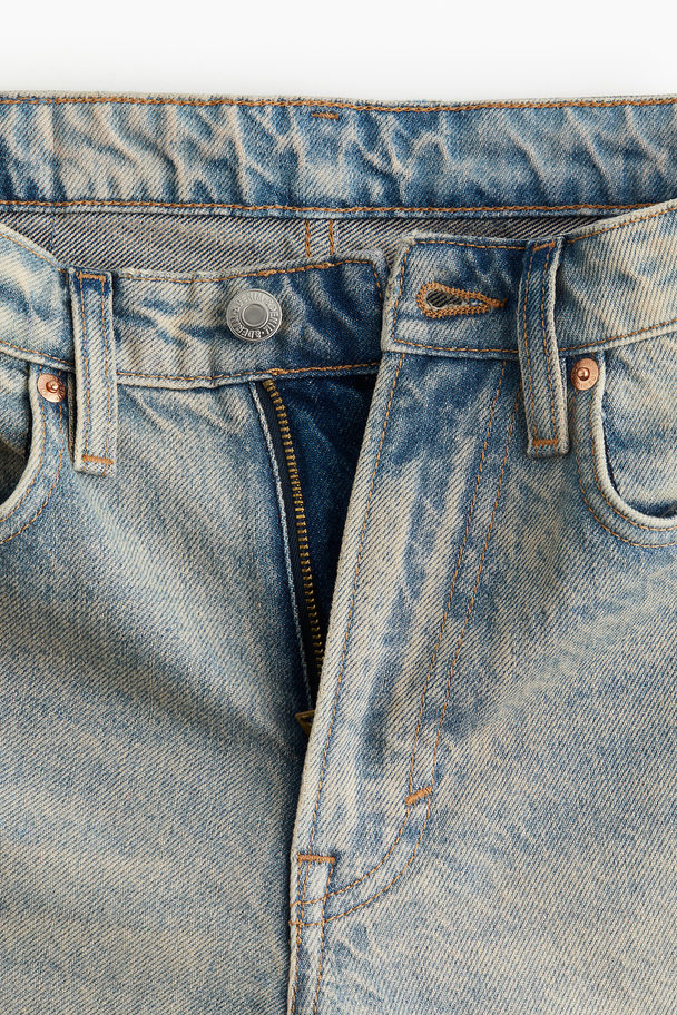 H&M Straight High Cropped Jeans Sart Denimblå