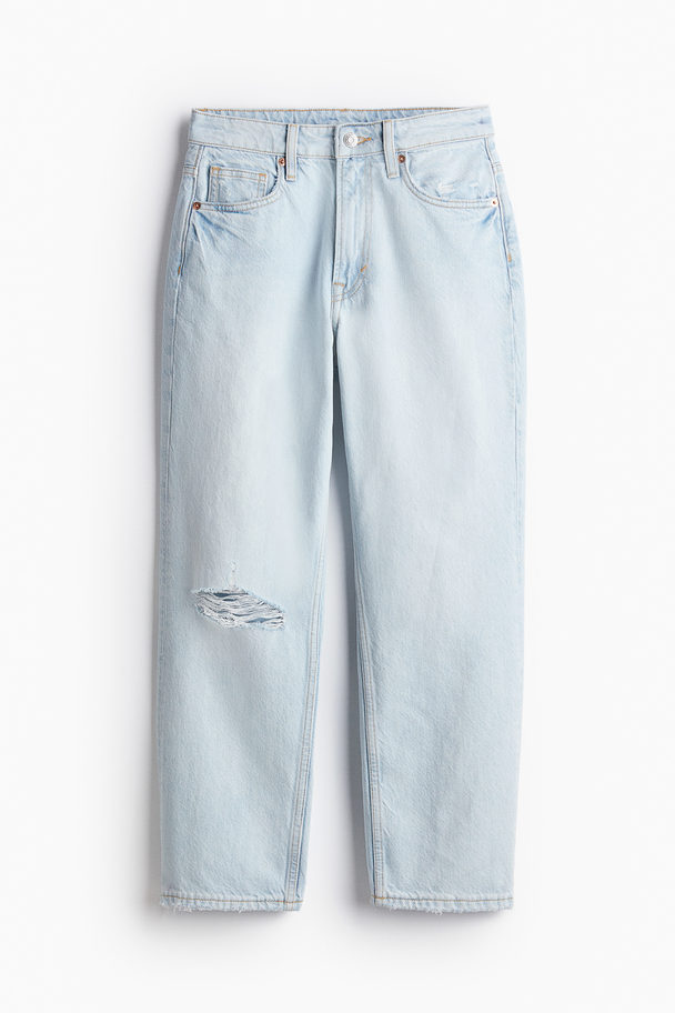 H&M Straight High Cropped Jeans Sart Denimblå