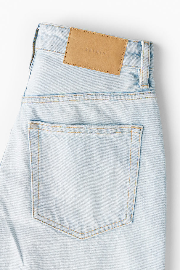 H&M Straight High Cropped Jeans Blek Denimblå