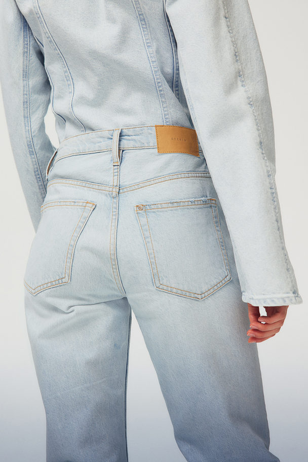 H&M Straight High Cropped Jeans Blek Denimblå