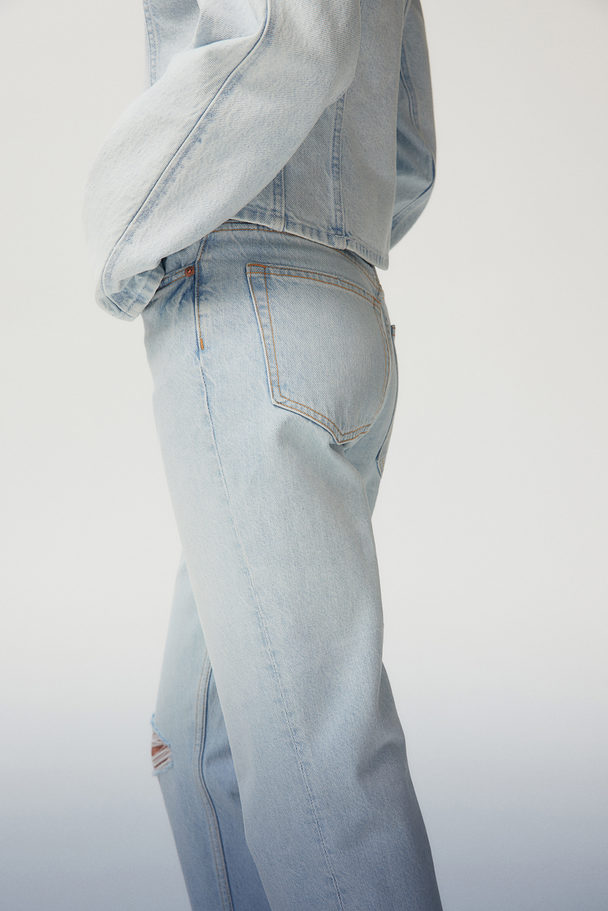 H&M Straight High Cropped Jeans Sart Denimblå