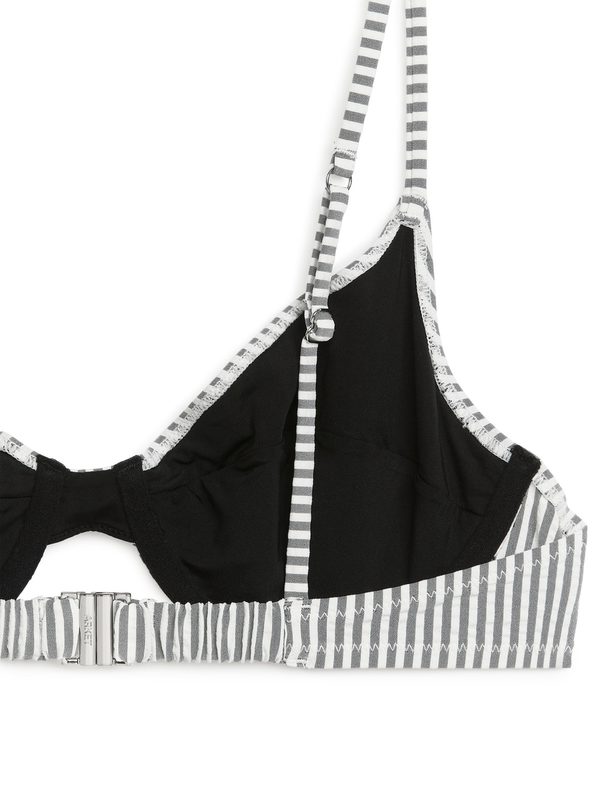 ARKET Seersucker Wired Bikini Top Black/white Stripe