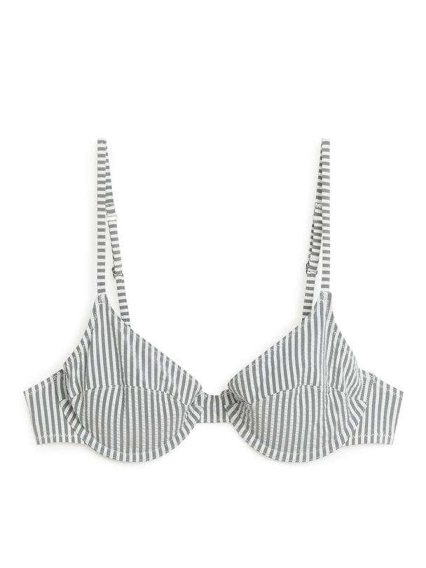 ARKET Bikini-Oberteil mit Bügel aus Seersucker Schwarz/weiß gestreift