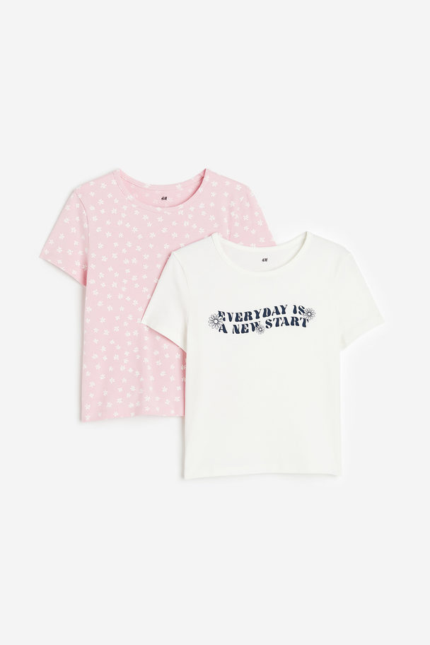 H&M 2-pack T-shirts Light Pink/white