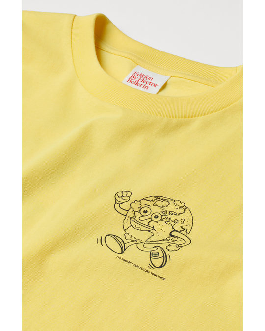 H&M Printed Cotton T-shirt Yellow