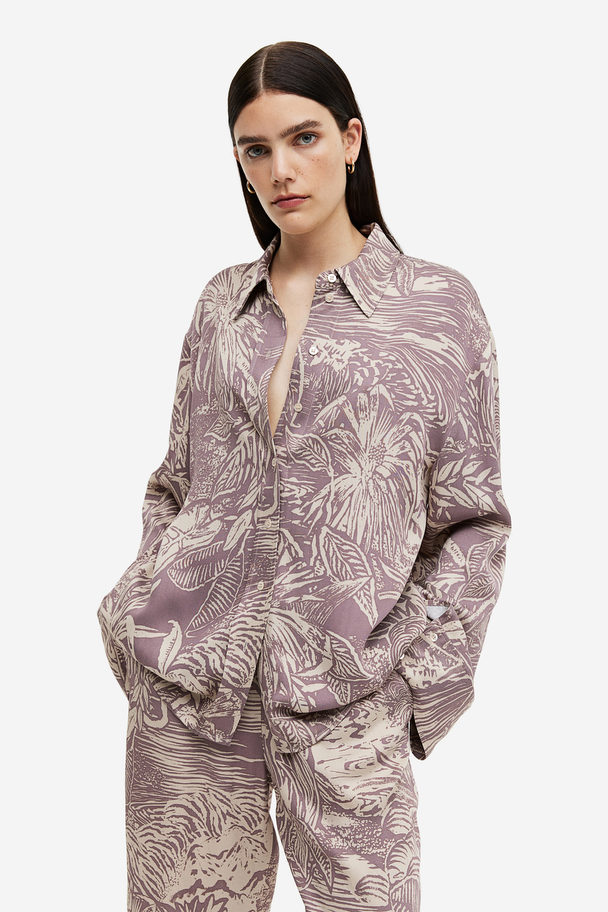 H&M Skjorte I Twill Støvet Rosa/mønstret