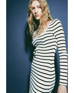 Rib-knit Sweetheart-neck Bodycon Dress White/striped
