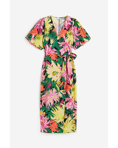 Puff-sleeved Wrap Dress Green/floral