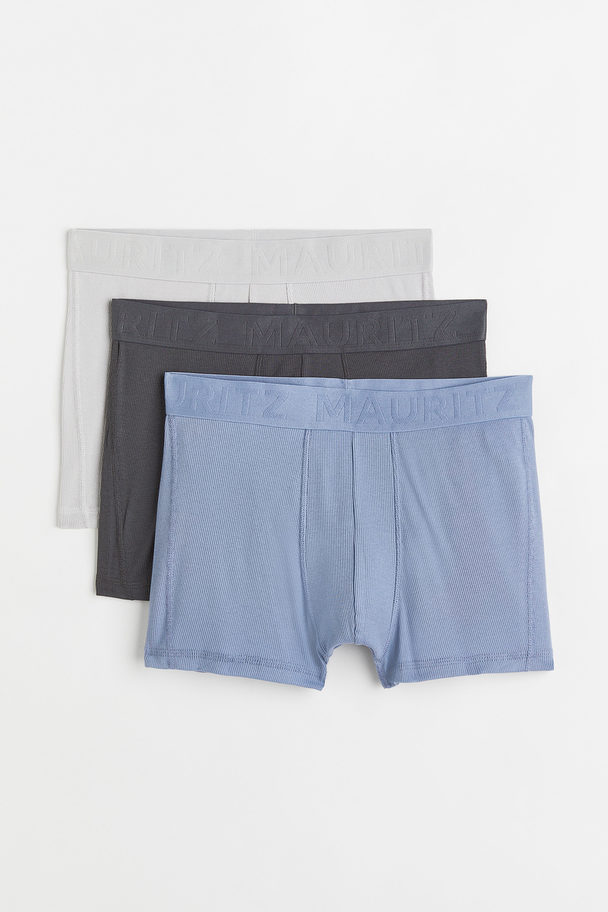H&M 3-pack Short Cotton Trunks Blue/dark Grey/light Grey