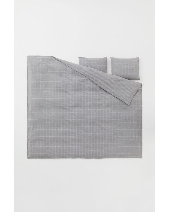H&M HOME Flannel Double/king Duvet Cover Set Grey/patterned