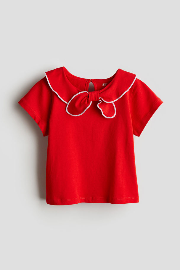 H&M Collared Jersey Top Bright Red