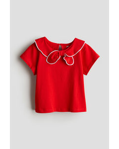 Collared Jersey Top Bright Red
