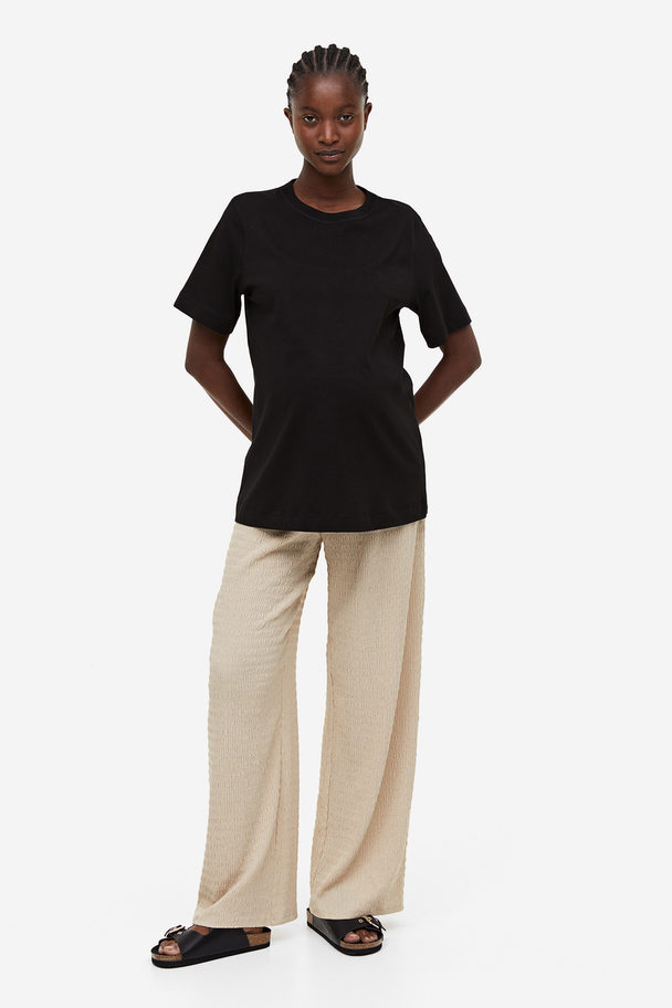 H&M Mama Textured Jersey Trousers Light Beige