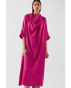 Draped-neck Midi Dress Pink