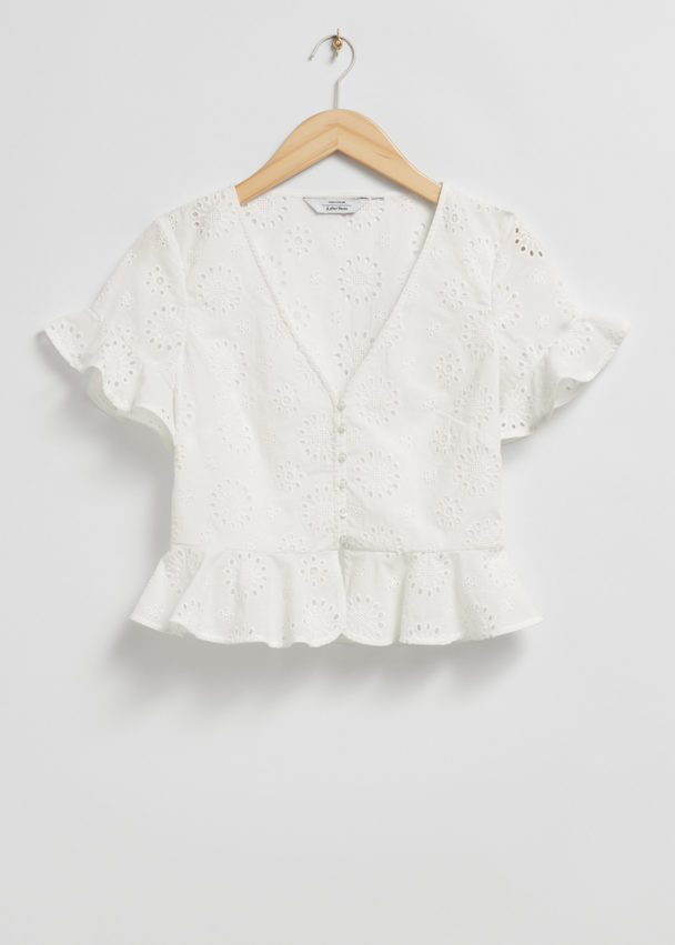 & Other Stories Blouse Met Broderie Anglaise En Ruches Wit