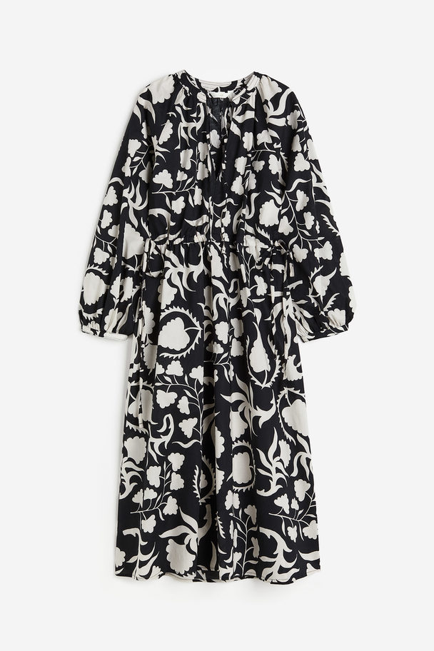 H&M Tie-detail Cotton Dress Black/patterned