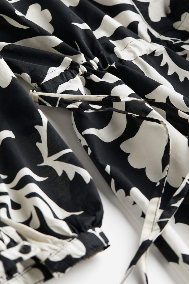 H&M Tie-detail Cotton Dress Black/patterned