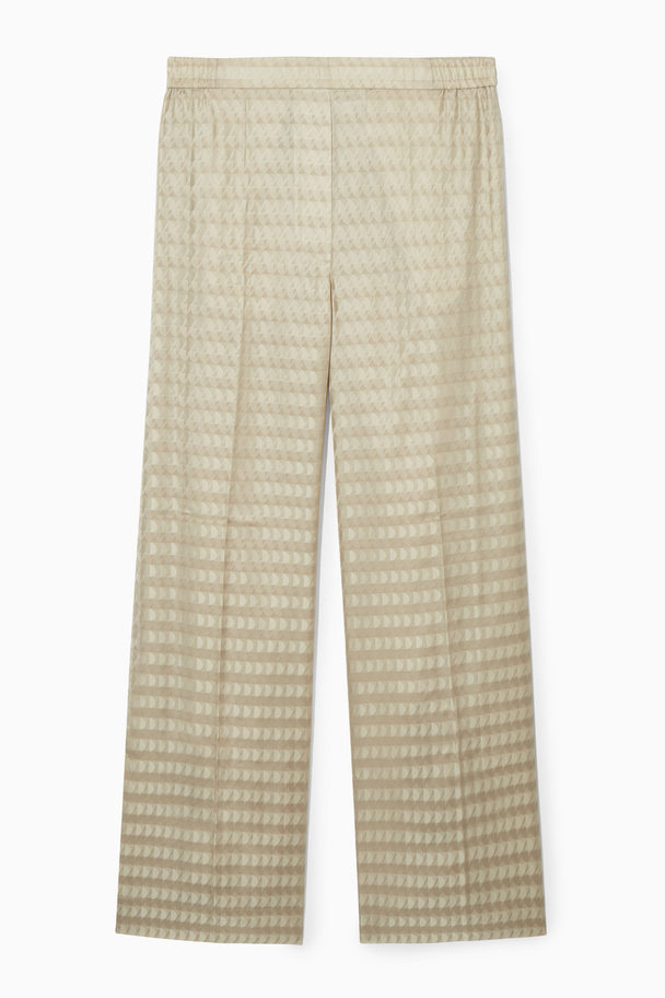 COS Geometric-jacquard Satin Trousers Light Beige / Geometric