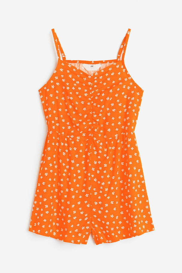 H&M Jumpsuit Med Rynkning Orange/blomstret