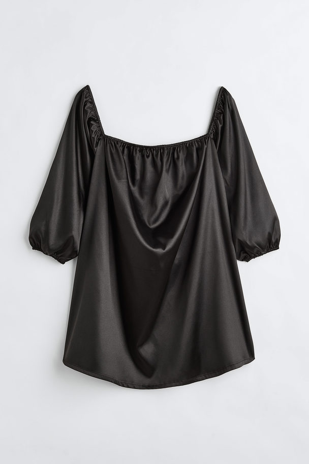 H&M H&amp;M+ Off-Shoulder-Kleid aus Satin Schwarz