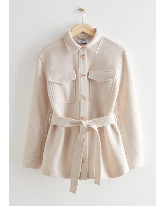 & Other Stories Belted Patch Pocket Overshirt Cream