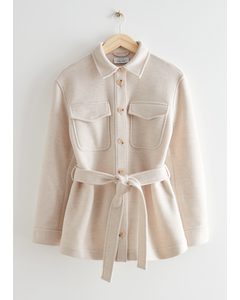Belted Patch Pocket Overshirt Cream