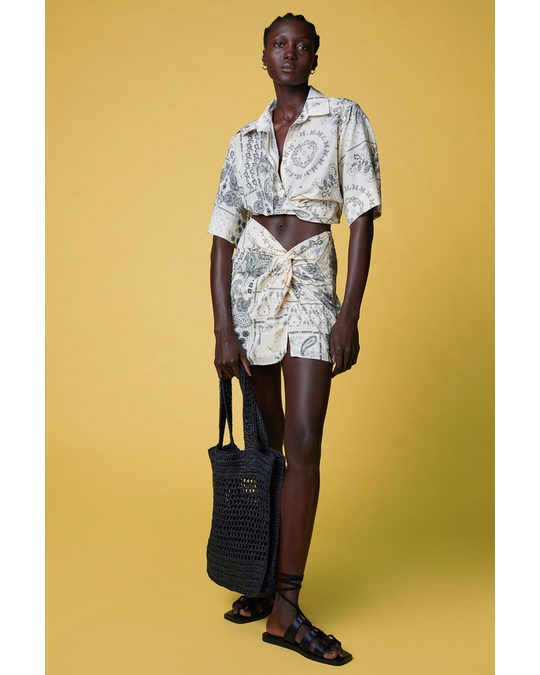 H&M Draped Skirt Cream/paisley-patterned