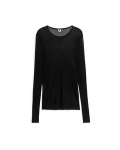 Rib-knit Silk Top Black