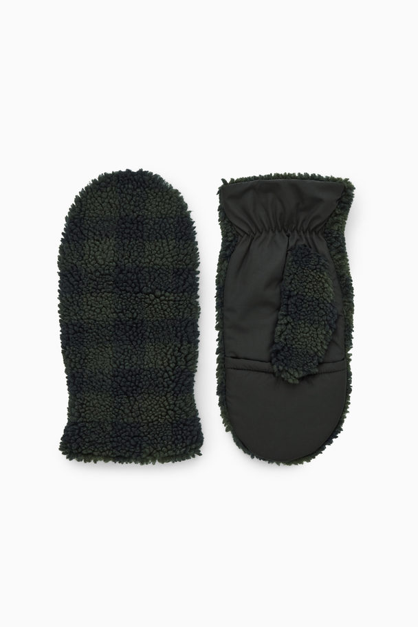 COS Checked Teddy Mittens Navy / Green