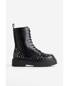 Studded Lace-up Boots Black