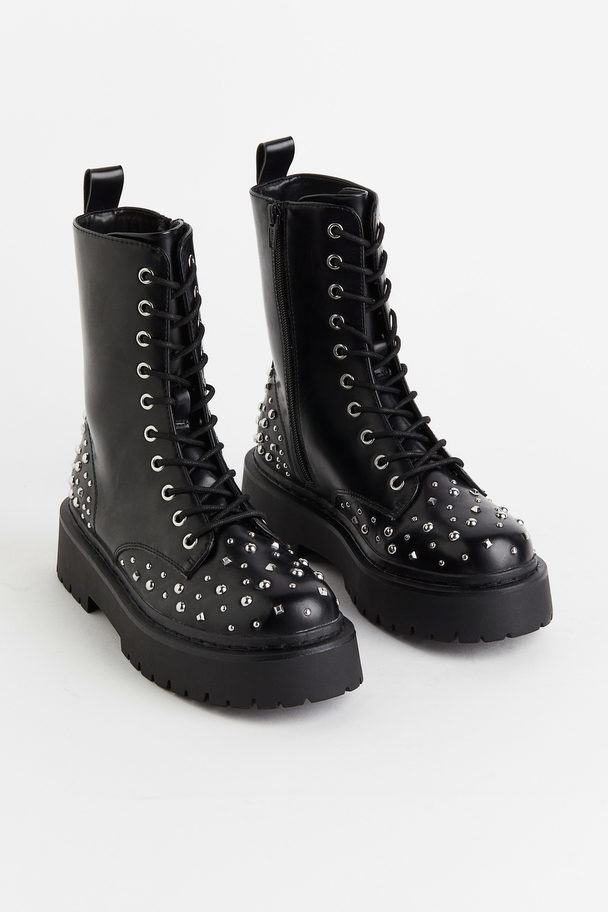 H&M Studded Lace-up Boots Black
