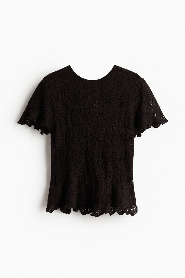 H&M Shirt in Pointellestrick mit Bindedetail Schwarz