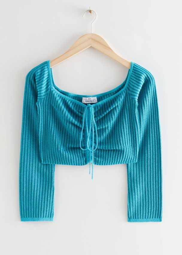& Other Stories Cropped Rib Knit Cardigan Turquoise