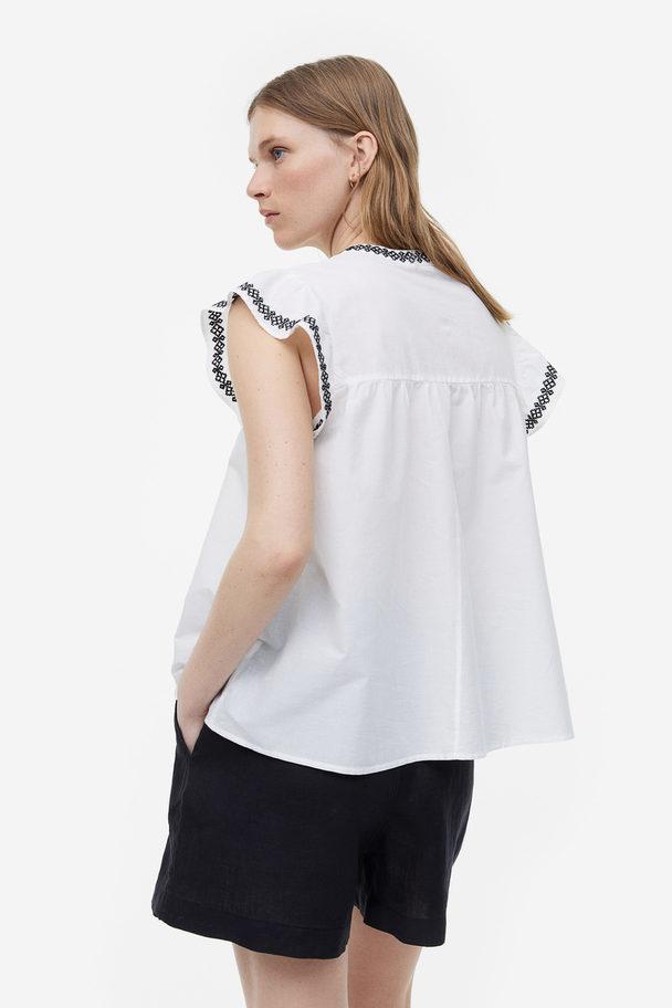 H&M Bestickte Bluse Weiß