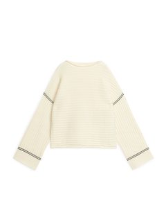 Rib-knitted Wool Jumper Off-white