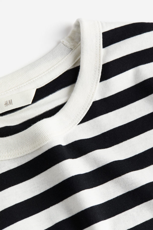 H&M Shirt aus Baumwolljersey Weiß/Schwarz gestreift