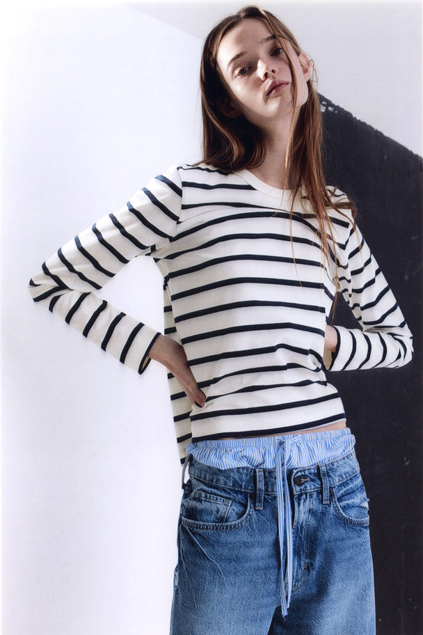 H&M Cotton Jersey Top White/blue Striped