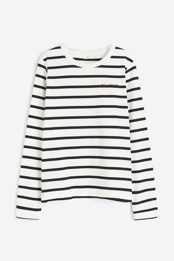 H&M Cotton Jersey Top White/blue Striped
