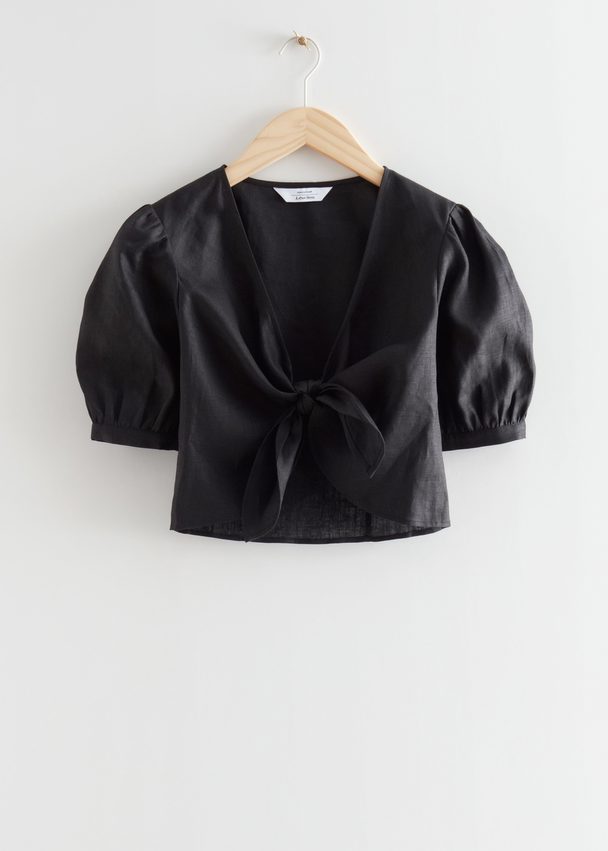 & Other Stories Front Knot Linen Top Black