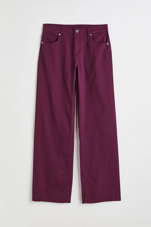 H&M Wide Twill Trousers Plum Purple