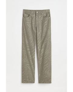 Wide Twill Trousers Khaki Green/patterned