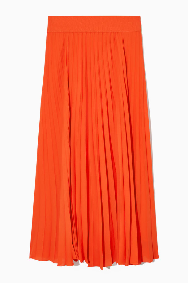 COS Elasticated Pleated Midi Skirt Bright Orange
