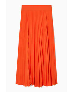 Elasticated Pleated Midi Skirt Bright Orange