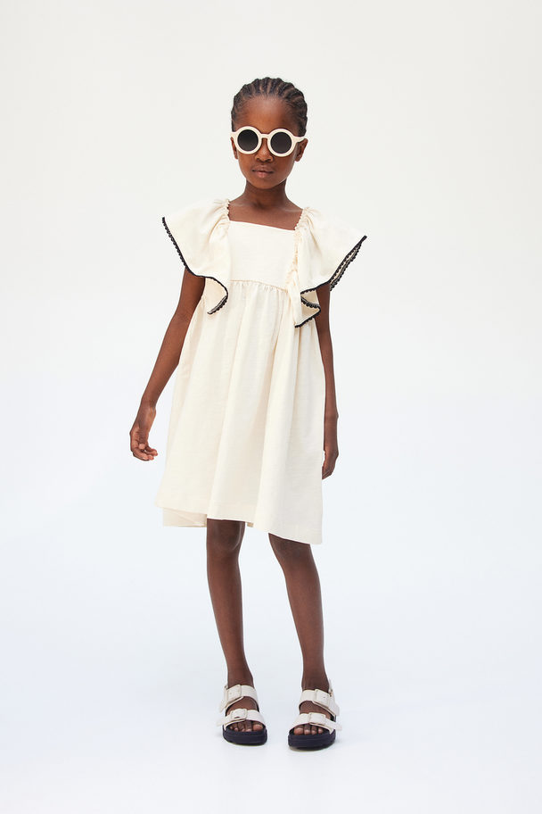 H&M Butterfly-sleeved Jersey Dress Cream