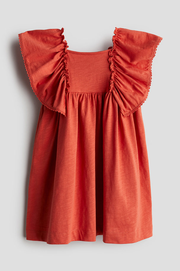 H&M Butterfly-sleeved Jersey Dress Terracotta