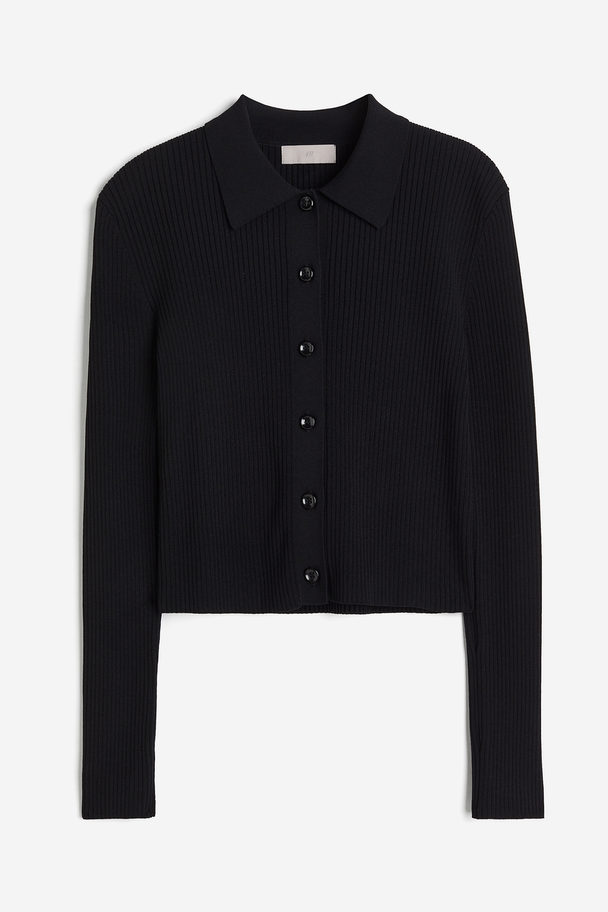 H&M Collared Rib-knit Top Black