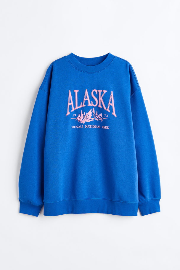 H&M Sweatshirt Med Tryk Klar Blå/alaska