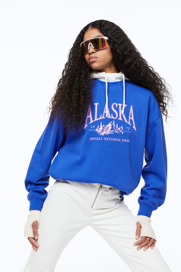 H&M Printed Sweatshirt Bright Blue/alaska